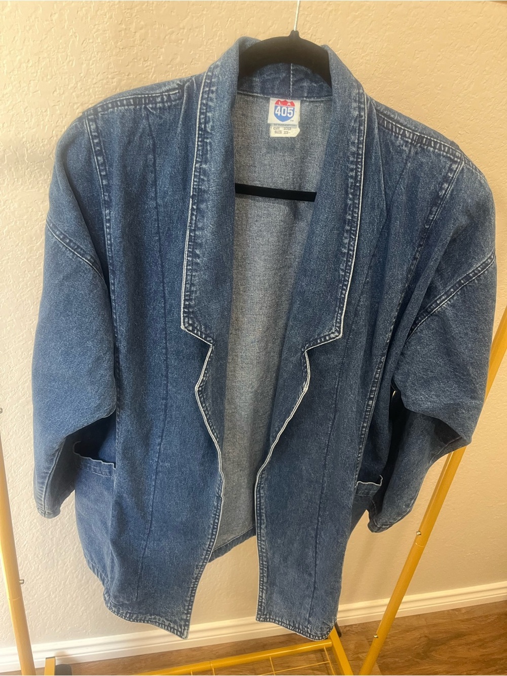 Vintage 90s L.A. 405 Denim Jacket Blazer 2X Oversized Open Front 100% Cotton